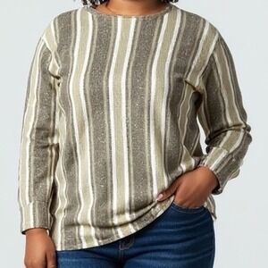 VTG Adrian Jordan large shirt‎ Brown Striped 3/4 Sleeve Boho Earthy mushroom